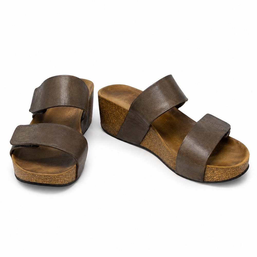Lola Sabbia Eric Michael Wedge Sandals‎ Womens 39 Brown Good Leather Cork Slide
